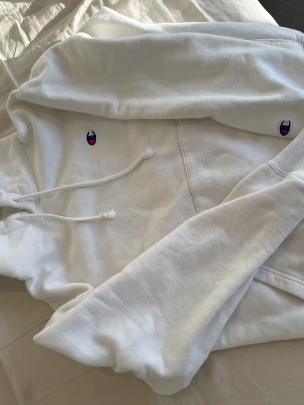 Champion Cream/White Hoodie Sweatshirt